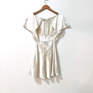 Free People Open Back Satin Mini Dress Flutter Sleeves Ivory Wedding Party